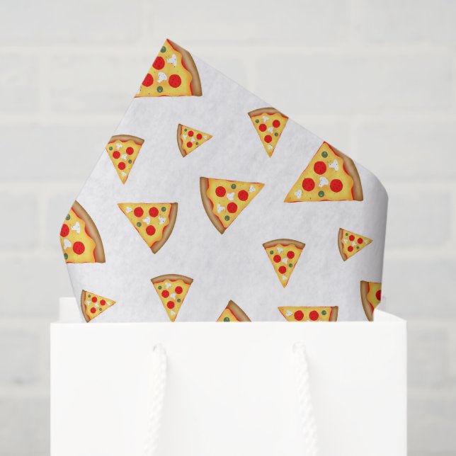 Papier Mousseline Cool et amusante pizza tranches motif sur blanc (Sac cadeau)