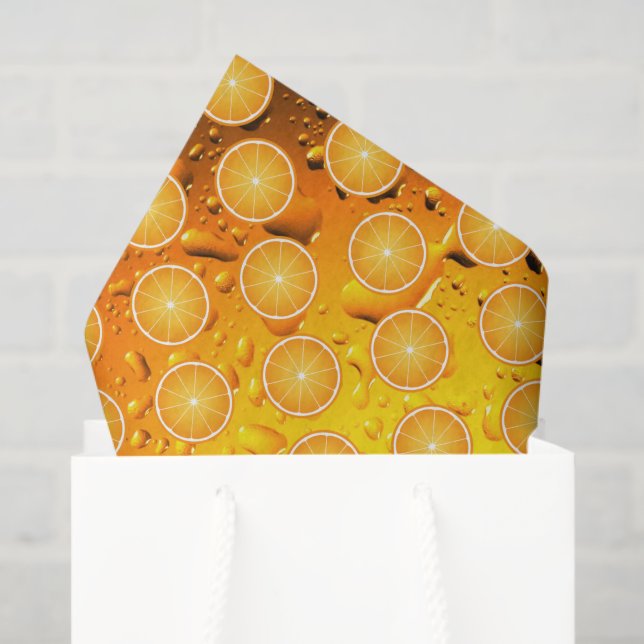 Papier Mousseline Cool Juicy Orange fruit slices pattern water drops (Sac cadeau)