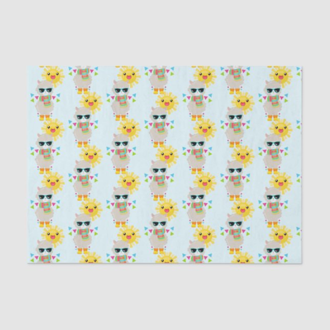 Papier Mousseline Cool Llama et souriant Kawaii Sun (Recto)