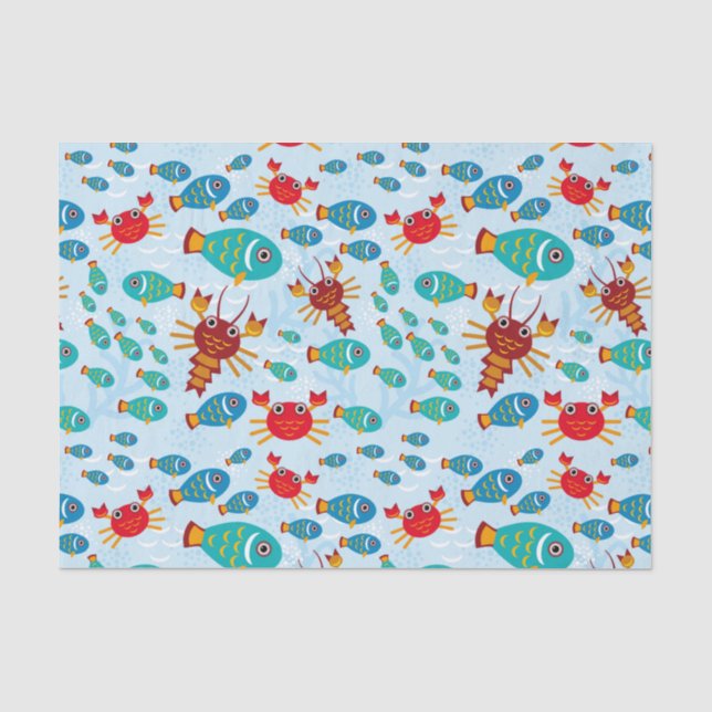Papier Mousseline Cool Océan Marine Vie Poisson et Crabe bleu (Recto)