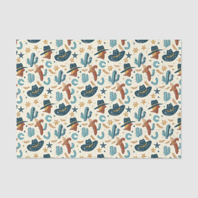 Papier Mousseline Cool Pays Ouest cowboy carrelé (Recto)