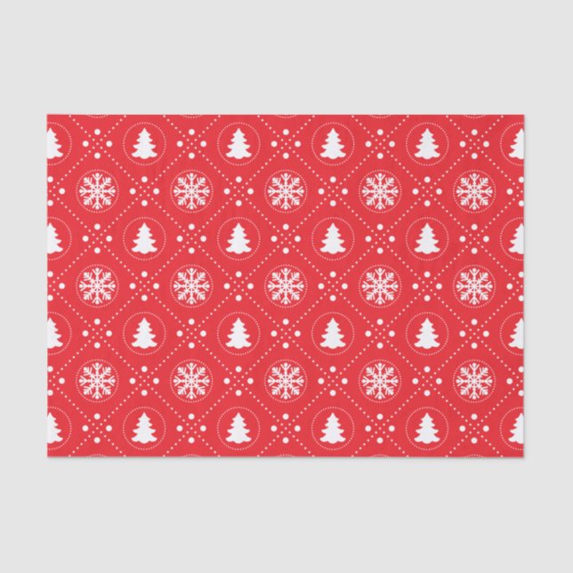Papier Mousseline Cool Rouge Blanc Snowflakes Noël Arbres Motif (Recto)