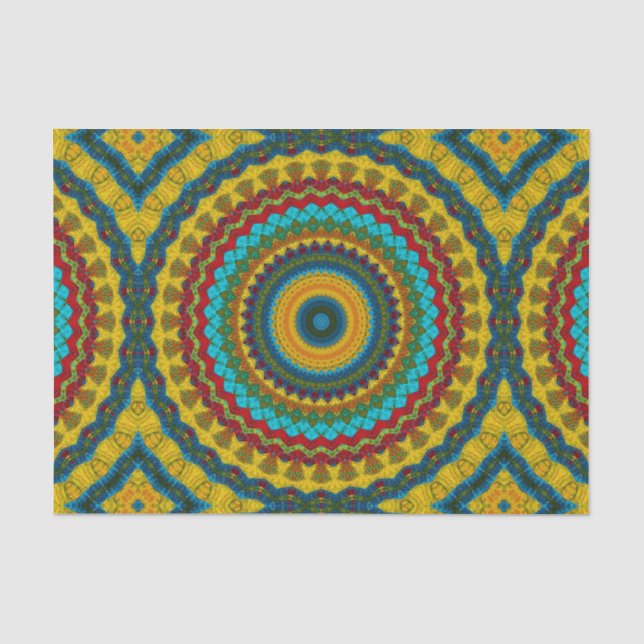 Papier Mousseline Cool tendance bleu rouge jaune Mandala Tribal Ethn (Recto)