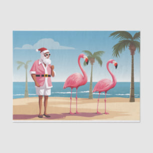 Papier Mousseline Cool Yule Père Noël et Flamants roses Beach Noël