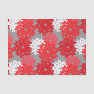 Papier Mousseline Copie florale moderne de kimono, rouge et gris de