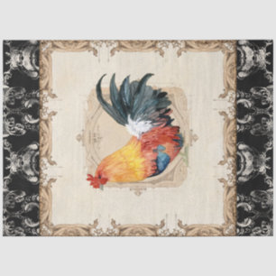 Papier Mousseline Coq Noir Vintage Français Damas Découpage Tiss