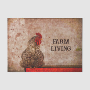 Papier Mousseline Coq Vintage Antique Rouge Brun Texture Ferme
