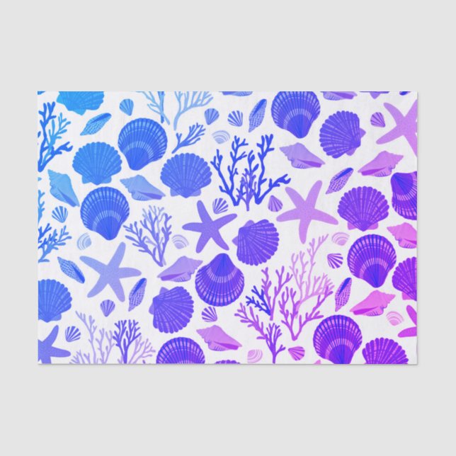 Papier Mousseline Coquillages bleu pourpre et Cadeau Motif corail (Recto)