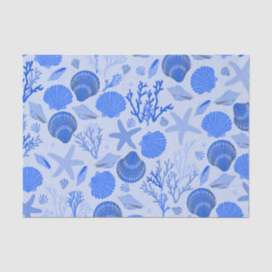 Papier Mousseline Coquillages bleus et Motif de corail