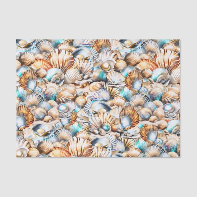 Papier Mousseline Coquillages collage tropical iridescente nautique  (Recto)