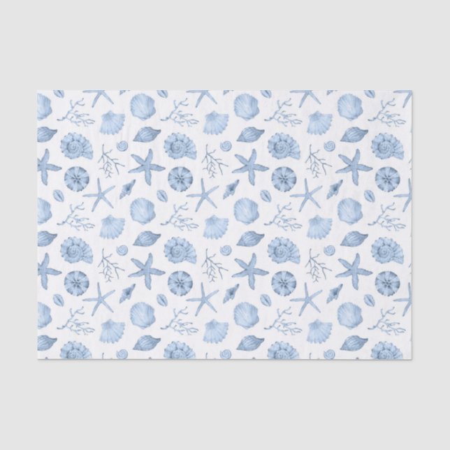 Papier Mousseline Coquillages de découpage bleu Aquarelle (Recto)