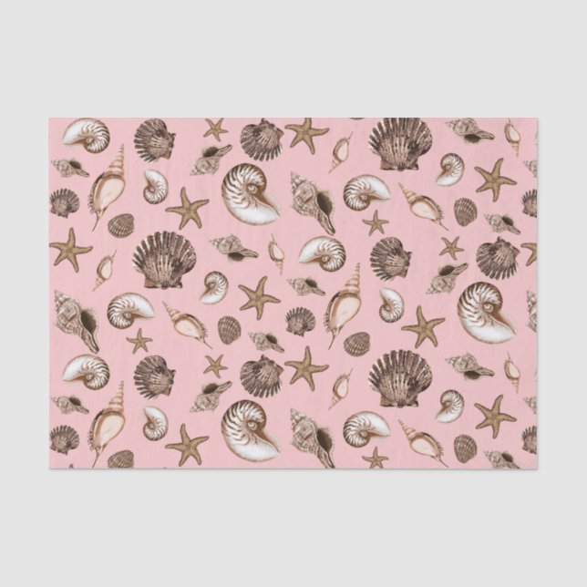Papier Mousseline Coquillages de la Terre sur rose (Recto)