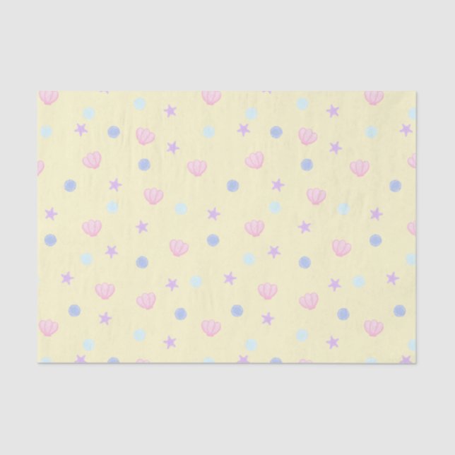 Papier Mousseline Coquillages et perles Pastel en Chiffon citron (Recto)