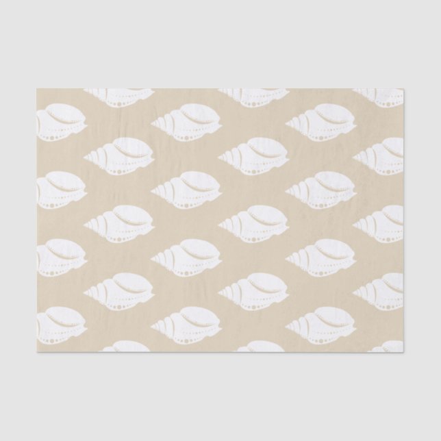 Papier Mousseline Coquillages et Taupe blancs côtiers (Recto)