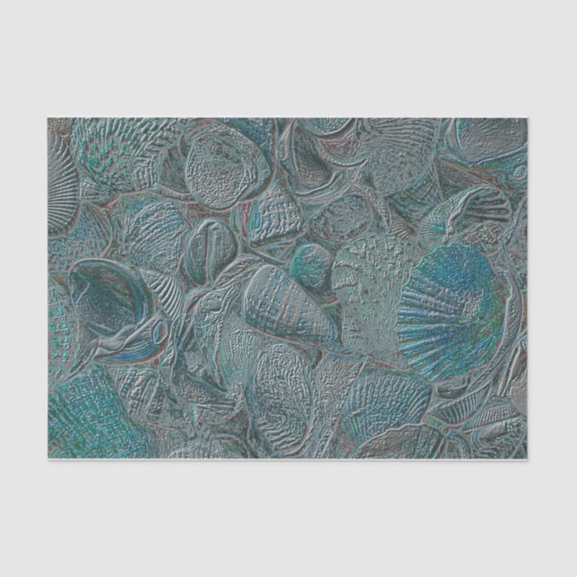 Papier Mousseline Coquillages Ocean Beach Gris Turquoise Métal (Recto)