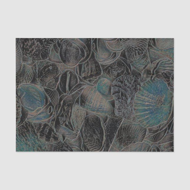 Papier Mousseline Coquillages Plage Océan Turquoise Noir Art Découpa (Recto)