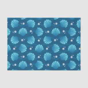 Papier Mousseline Coquilles Bleues Et Perles De Mer 