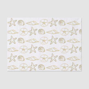 Papier Mousseline Coquilles de mer aspect feuille d'or chic plage él