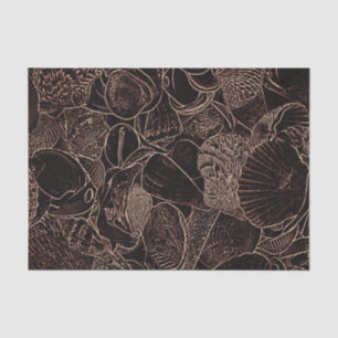 Papier Mousseline Coquilles marines Vintage Brun Noir Océan Plage