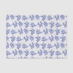 Papier Mousseline Corail bleu et blanc sur papier de tissu