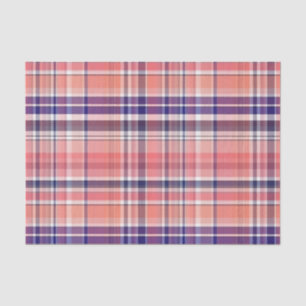 Papier Mousseline Corail clair, Bleu marine, Madras Preppy Blanc Pla