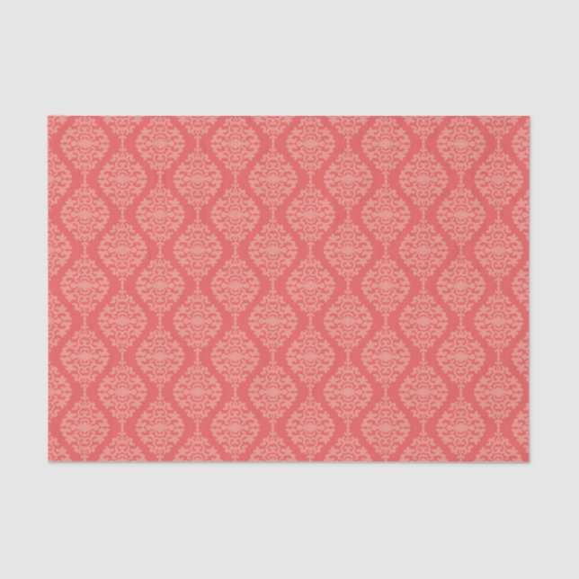 Papier Mousseline Corail élégant et motif blanc de damassé (Recto)