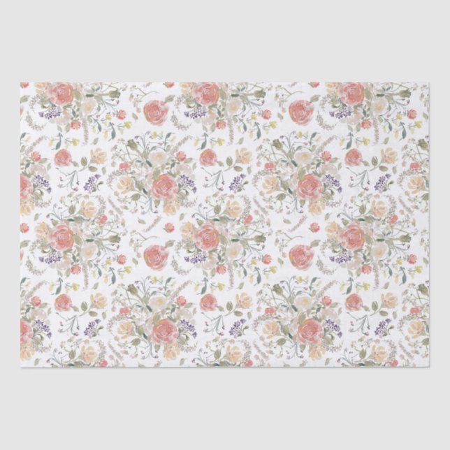 Papier Mousseline Corail floral aquarelle délicat - Avery (Recto)