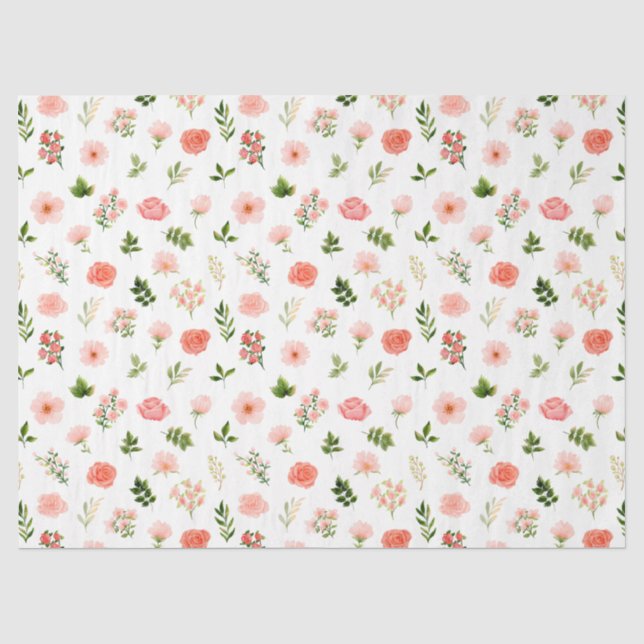 Papier Mousseline Corail Red Roses et Motif de feuillage (Recto)