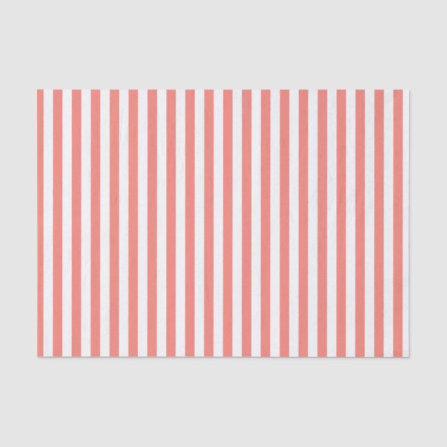 Papier Mousseline Corail rose et blanc rayures (Recto)