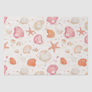 Papier Mousseline Corail Rose Terracotta Ivoire Coquillage Vintage