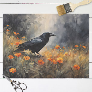 Papier Mousseline Corbeau aquarelle dans un champ Fleur sauvage Déco
