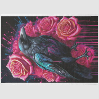 Papier Mousseline Corbeau avec Neon Rose Roses Pop Art Découpage