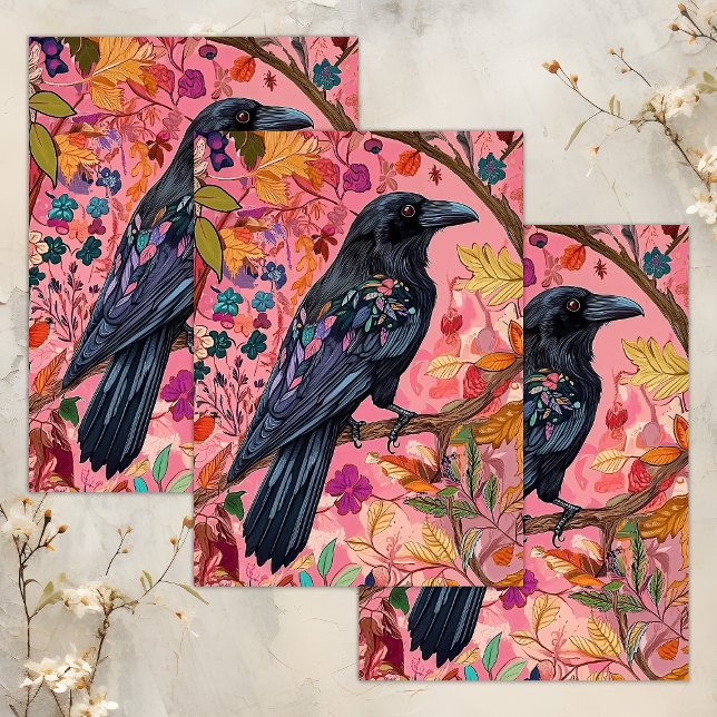 PAPIER MOUSSELINE CORBEAU ENCHANTÉ DÉCOUPAGE (ENCHANTED RAVEN DECOUPAGE TISSUE PAPER)