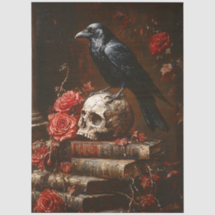 Papier Mousseline Corbeau et crâne Gothique à vie morte Découpage