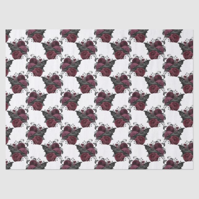Papier Mousseline Corbeau noir floral sur découpage blanc (Recto)