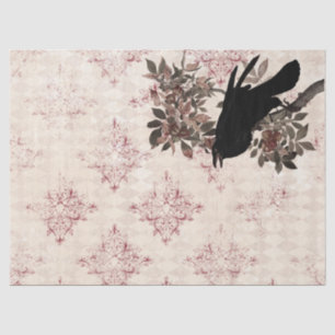 Papier Mousseline Corbeau noir sur la branche Burgundy Damask Decoup