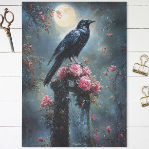 Papier Mousseline Corbeau perché sur une pierre tombale