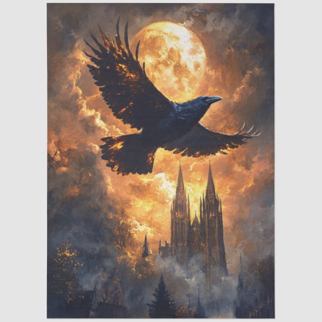 Papier Mousseline Corbeau volant au-dessus de la Découpage de la cat (Recto)