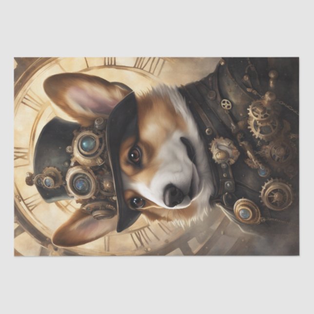 Papier Mousseline Corgi Steampunk Dreams : Un découpage mécanique (Recto)