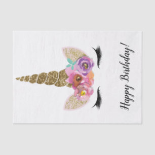 Papier Mousseline Corne de Licorne Florale Paillettes Dorées Fête d'
