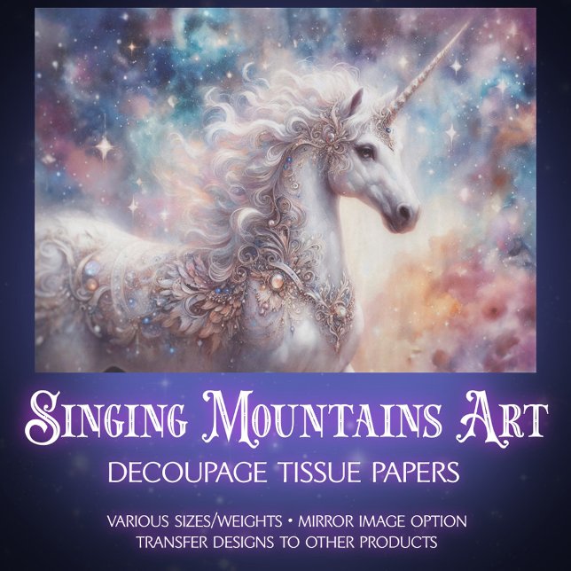 Papier Mousseline Cosmic Unicorn Dreamscape Decoupage  (Créateur téléchargé)