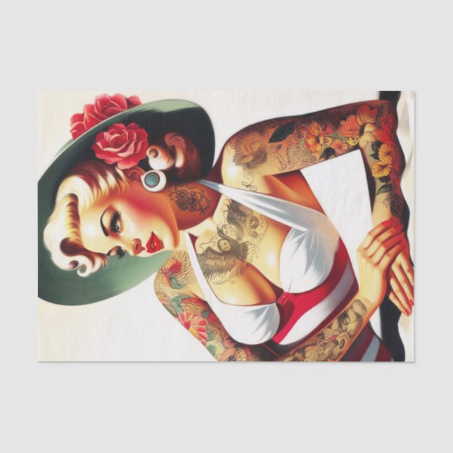 Papier Mousseline Costume de bain tatoué rétro Pin-up (Recto)