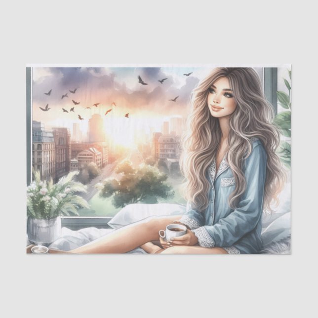Papier Mousseline Cosy Morning Urban Girl aquarelle Découpage (Recto)