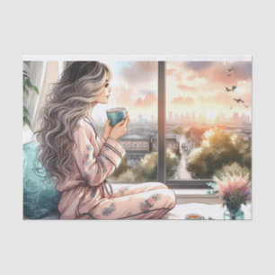 Papier Mousseline Cosy Morning Urban Girl Découpage Imprimer