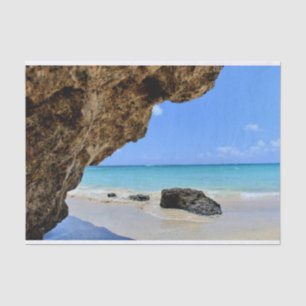 Papier Mousseline Côte tropicale de plage avec un Big Rock