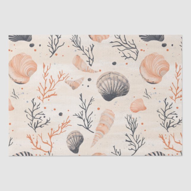 Papier Mousseline Côtière rustique - Coquillages, Starfish, Reef (13 (Recto)