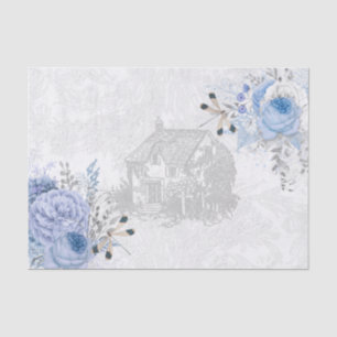 Papier Mousseline Cottage vintage Dragonfly Blue Rose Decoupage