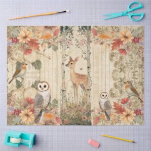 Papier Mousseline Cottagecore Bois Chouettes et oiseaux Chouettes et