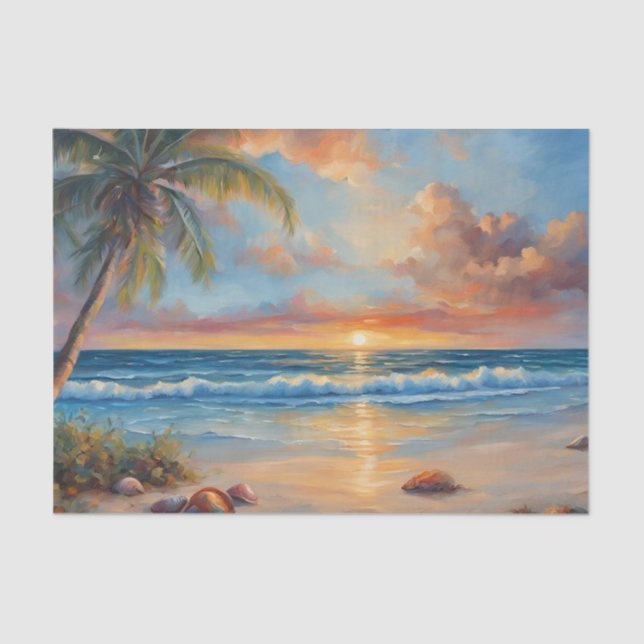 Papier Mousseline Coucher de soleil tropical avec palmiers (Recto)