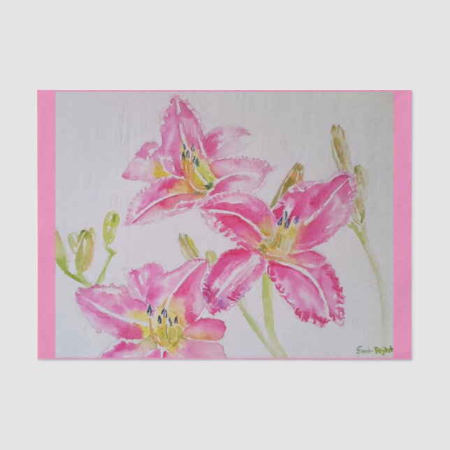 Papier Mousseline Couleur d'eau à fleurs douces rose (Recto)